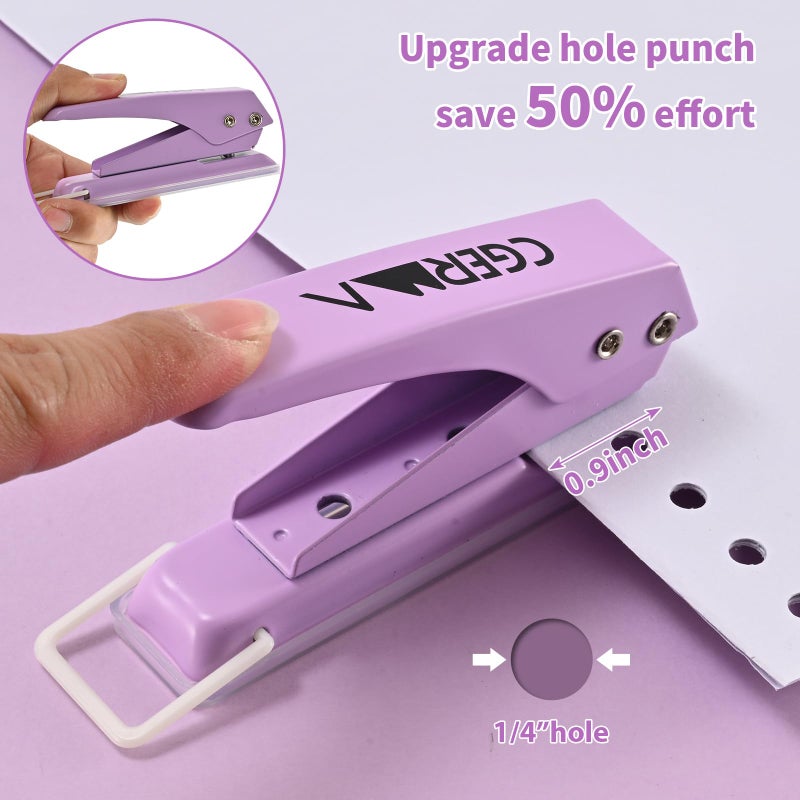 Cgerma Single Hole Puncher, 1/4" Hole, 50% Labor Savings, Heavy Duty Metal Punch, 15 Sheet Capacity, for ID Cards, Chipboard, Art Project, Crafts Easy Punching, Purple - Image 2