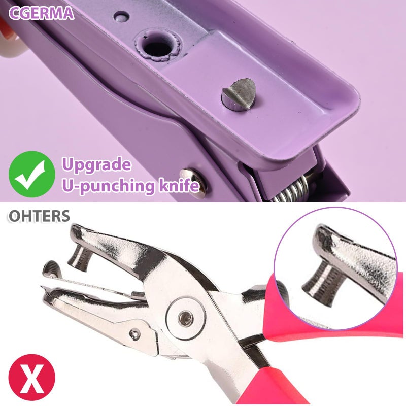 Cgerma Single Hole Puncher, 1/4" Hole, 50% Labor Savings, Heavy Duty Metal Punch, 15 Sheet Capacity, for ID Cards, Chipboard, Art Project, Crafts Easy Punching, Purple - Image 4