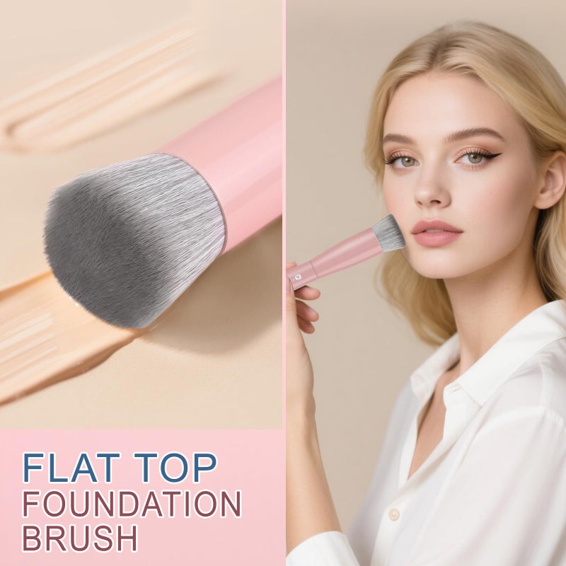 KINGMAS Foundation Makeup Brushes, Flat Top Kabuki Concealer Brush Under Eye Nose Contour Brush for Liquid Cream Powder Blending Buffing (Pink) - Image 4