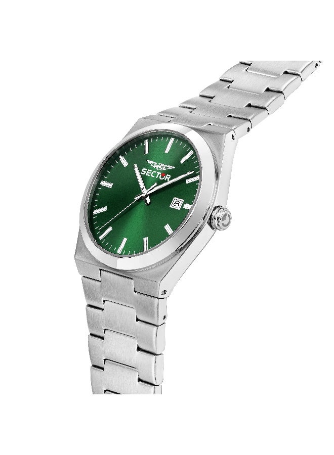 Sector Men's Green Round Analog Dial with Silver Stainless Steel Band Watch - 40mm - R3253301002 - Image 2