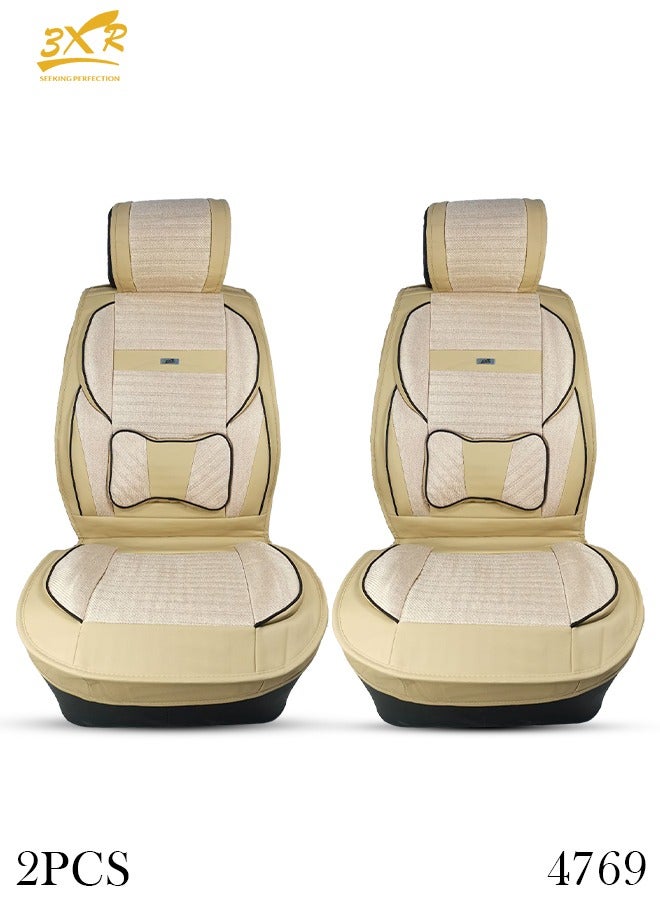 3XR 3XR Premium Leatherette  Car Front Seat Covers SANAFA Beige Car Seat Cover 2 PCS Set 4769 - Image 1