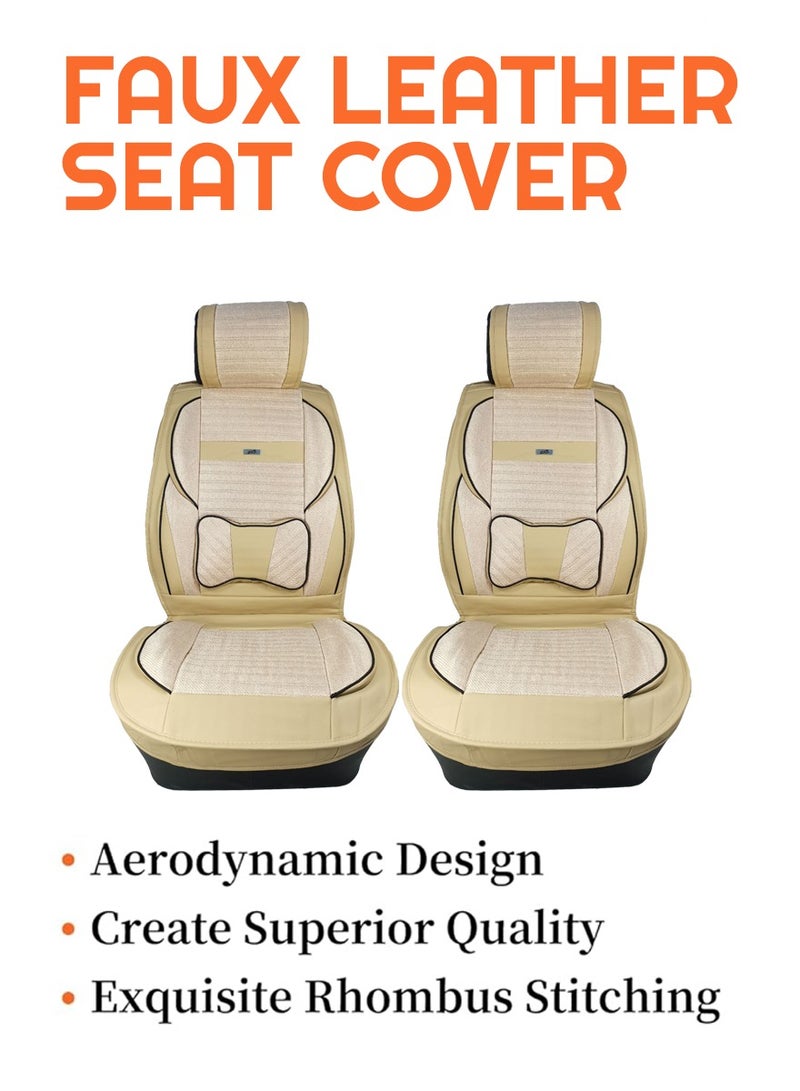 3XR 3XR Premium Leatherette  Car Front Seat Covers SANAFA Beige Car Seat Cover 2 PCS Set 4769 - Image 4