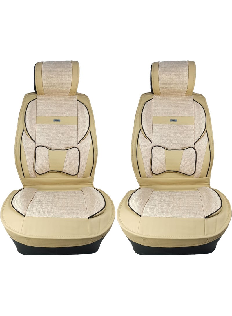 3XR 3XR Premium Leatherette  Car Front Seat Covers SANAFA Beige Car Seat Cover 2 PCS Set 4769 - Image 2