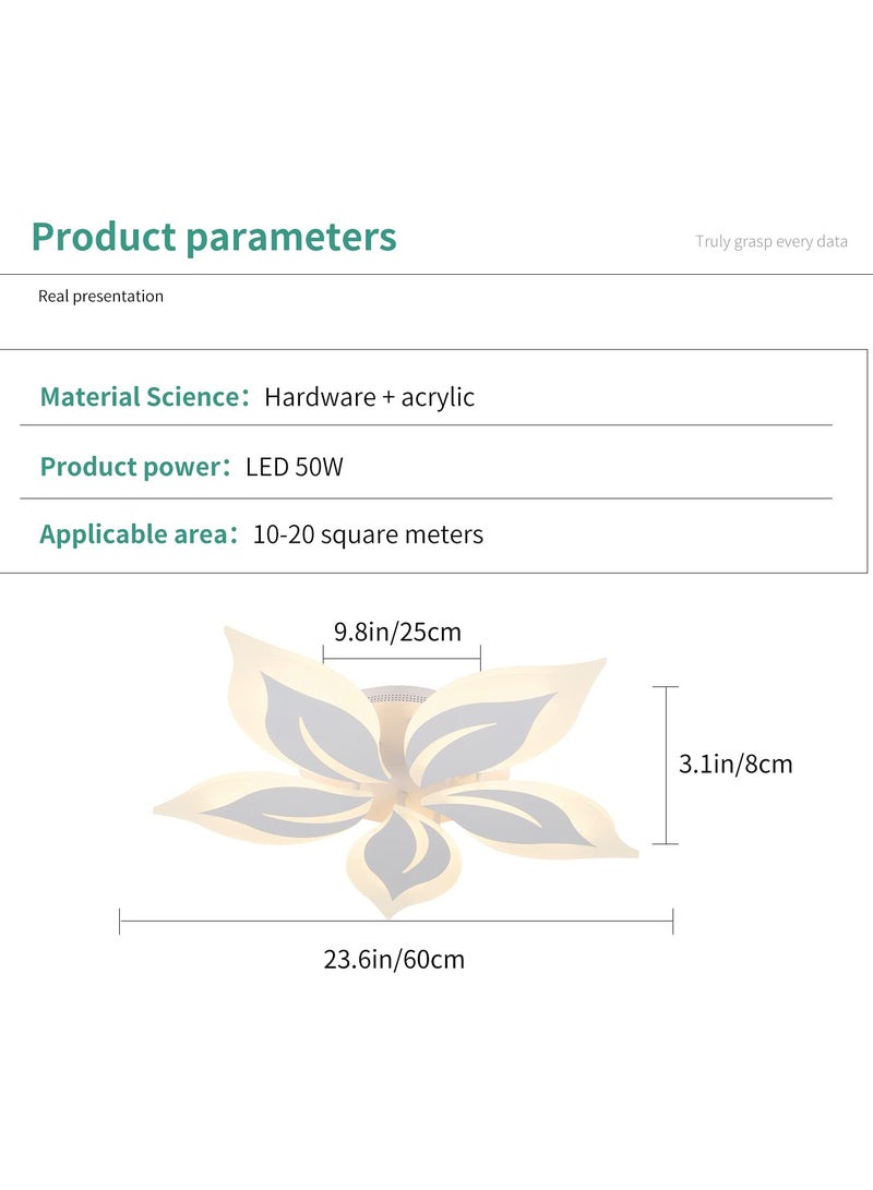 Ganeed Modern Ceiling Light, 60cm LED Flower Shape Design Dimmable Chandelier Flush Mount Ceiling Lights Fixture for Living Room Bedroom 50W - Image 3