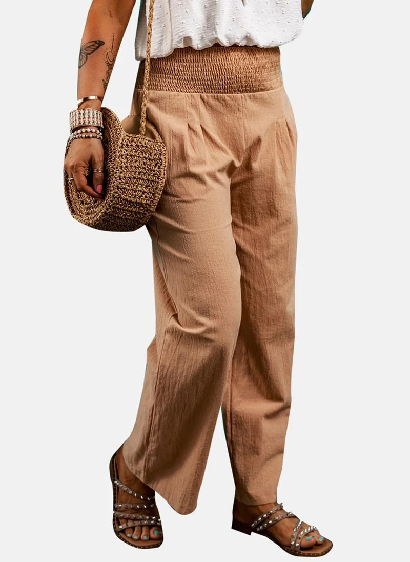 YUNIQEE Beige Plain Casual Trouser