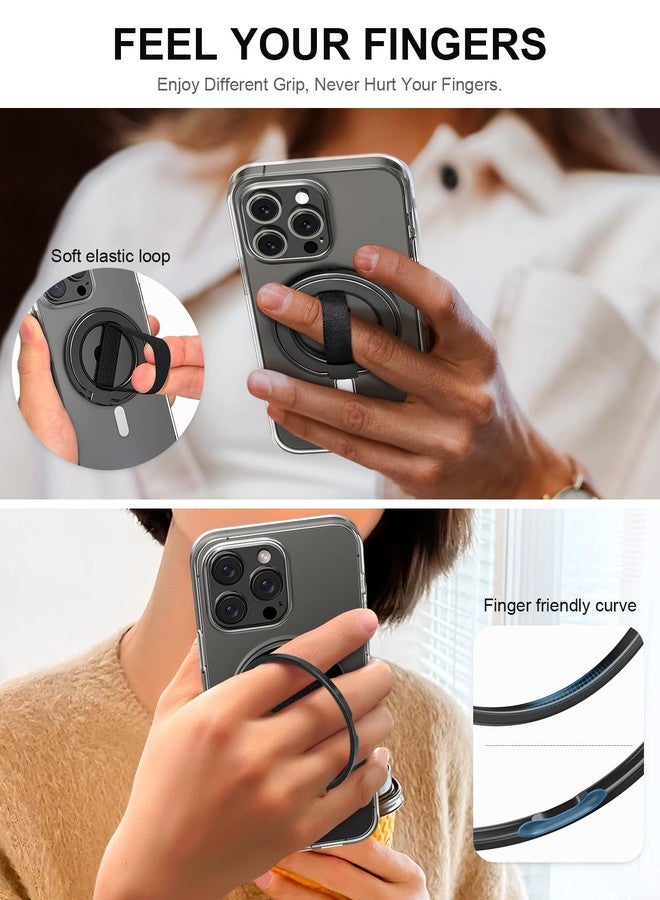 EWA MagOne Ultra لحامل الهاتف مع ماغسيف [حلقة إصبع مرنة قابلة للاستبدال]، حامل حلقة ماغ سيف، ملحقات هاتف مغناطيسية مزدوجة الجانب لهواتف آيفون 17،16،15،14،13،12 برو/ماكس/بلس - أسود - Image 3