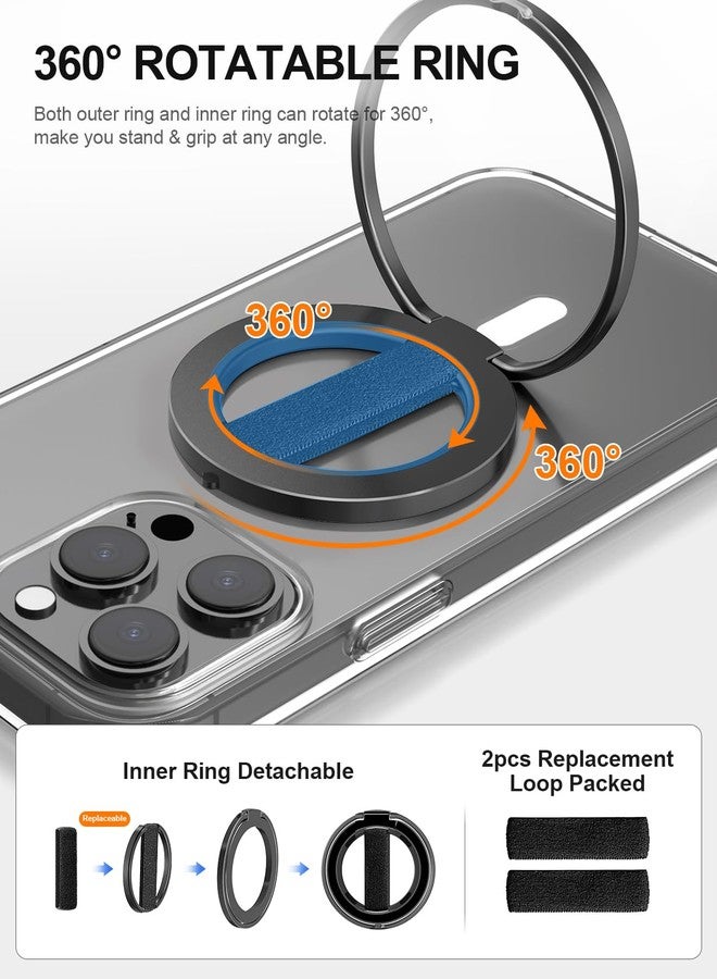 EWA MagOne Ultra لحامل الهاتف مع ماغسيف [حلقة إصبع مرنة قابلة للاستبدال]، حامل حلقة ماغ سيف، ملحقات هاتف مغناطيسية مزدوجة الجانب لهواتف آيفون 17،16،15،14،13،12 برو/ماكس/بلس - أسود - Image 2