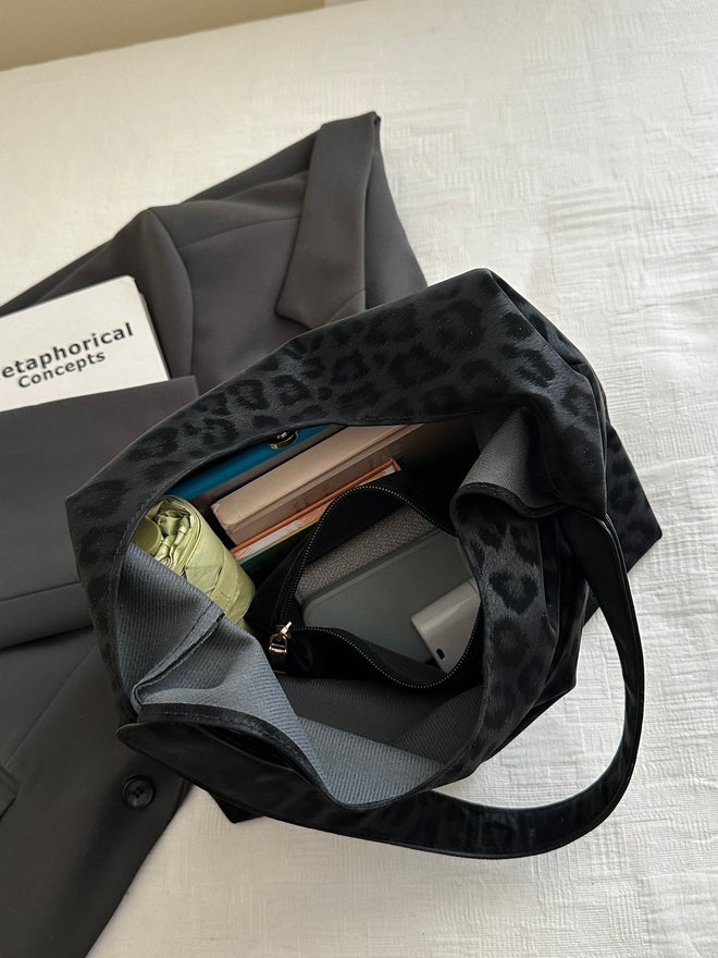 Take Two Black Leopard Print Shoulder Bag with Matching Pouch - Image 3
