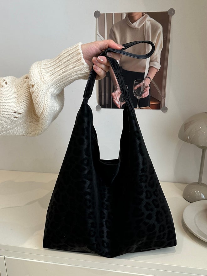 Take Two Black Leopard Print Shoulder Bag with Matching Pouch - Image 2