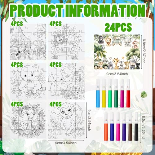 Fuyoooo 72 Pcs Jungle Safari Paper Puzzle Animal Party Favors Gifts Bulk DIY Puzzle Arts and Crafts Kit with Cards Colour Pen for Birthday Holiday Party Favors and Gift Supplies Bulk - Image 5