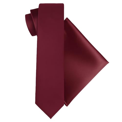 Young Arrow Men's Satin Neck Tie & Pocket Square Combo | Formal Solid Necktie for Wedding, Business, Office, Party & Tuxedo | Classic Fit, Soft & Shiny Finish | Stylish Neckwear Accessory (Maroon) - Image 1