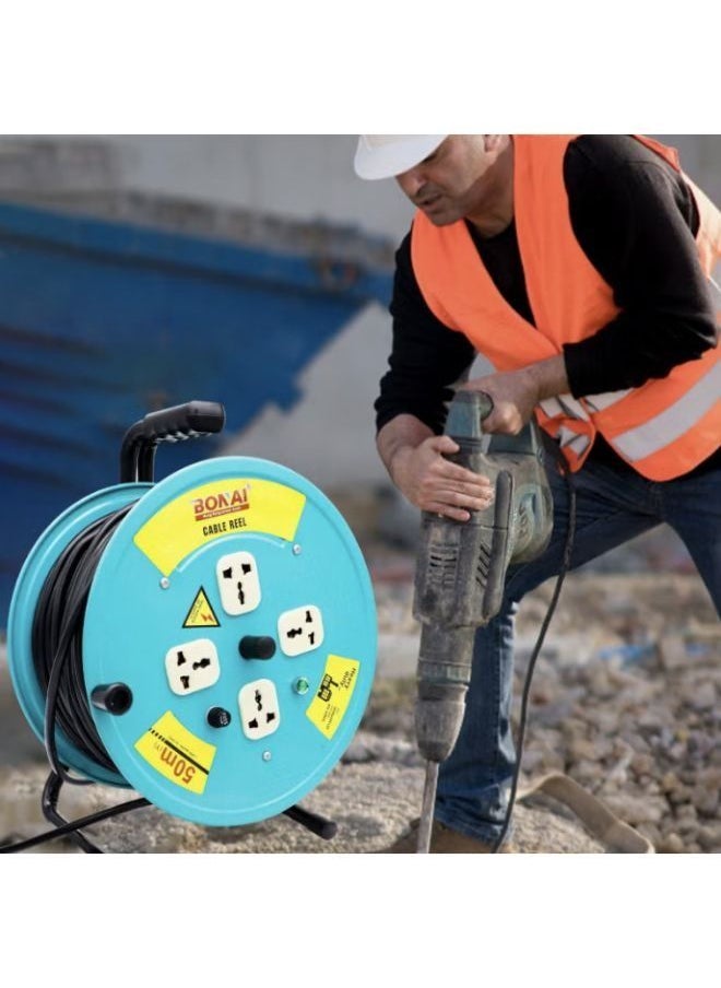 BONAI - 50M Power Extension Reel with Universal Sockets Electrical cable Surge Fuse Protector - Image 1