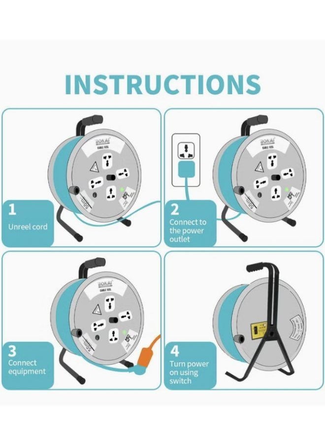 BONAI - 50M Power Extension Reel with Universal Sockets Electrical cable Surge Fuse Protector - Image 1