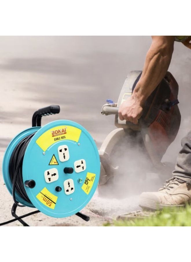 BONAI - 50M Power Extension Reel with Universal Sockets Electrical cable Surge Fuse Protector - Image 1