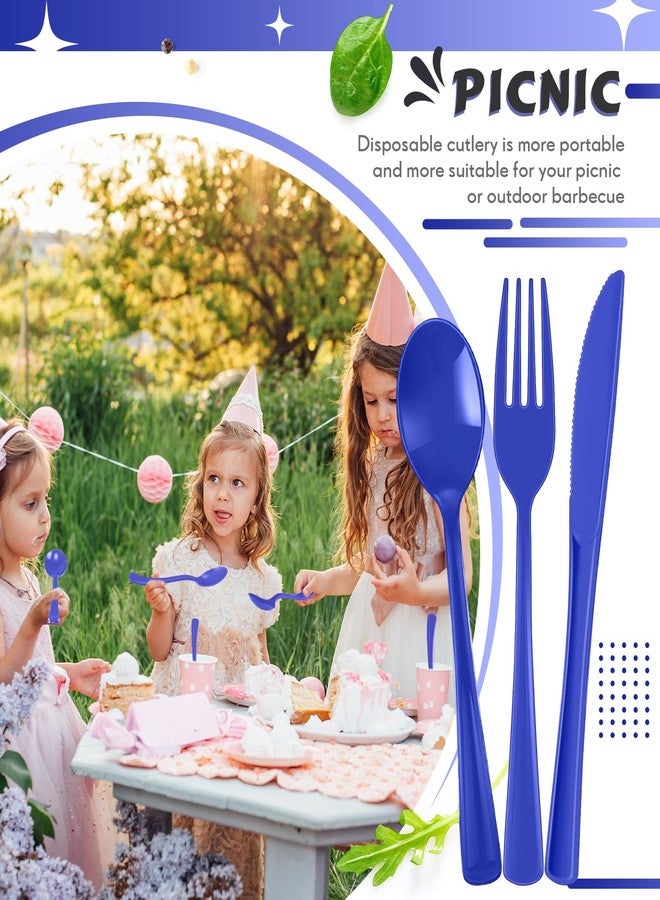 Yinkin 300 Pcs Plastic Silverware Heavy Duty Cutlery Set Plastic Utensils Set Includes 100 Disposable Spoons 100 Forks Knives for Parties Catering Family Gathering(Royal Blue) - Image 4
