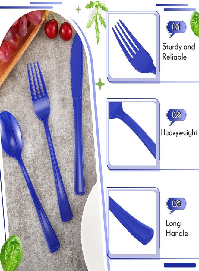 Yinkin 300 Pcs Plastic Silverware Heavy Duty Cutlery Set Plastic Utensils Set Includes 100 Disposable Spoons 100 Forks Knives for Parties Catering Family Gathering(Royal Blue) - Image 3