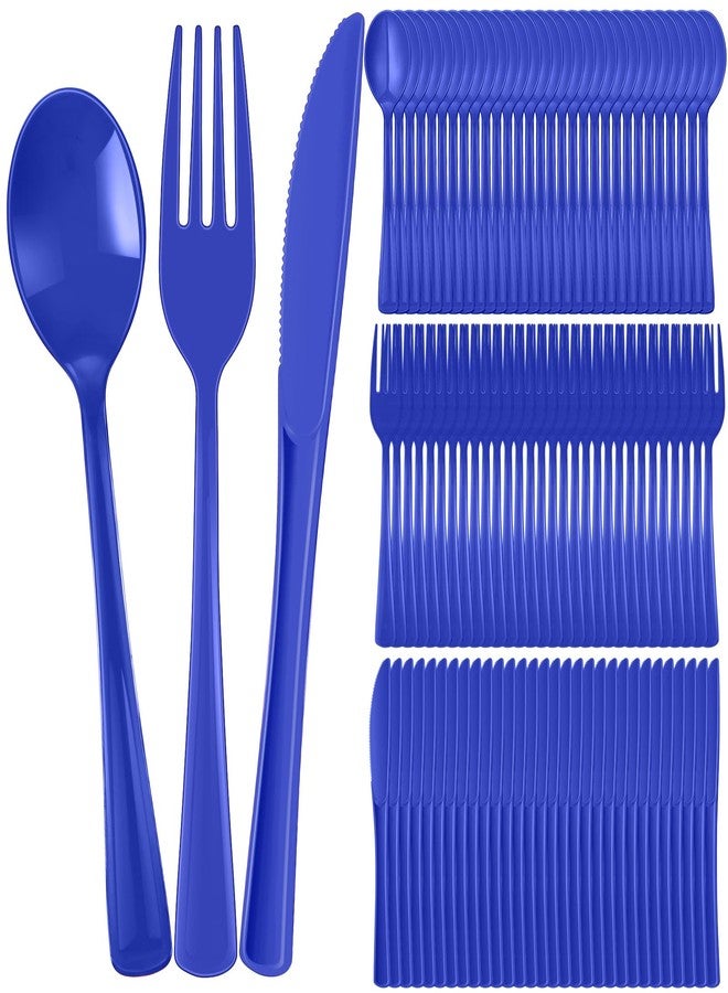 Yinkin 300 Pcs Plastic Silverware Heavy Duty Cutlery Set Plastic Utensils Set Includes 100 Disposable Spoons 100 Forks Knives for Parties Catering Family Gathering(Royal Blue) - Image 1