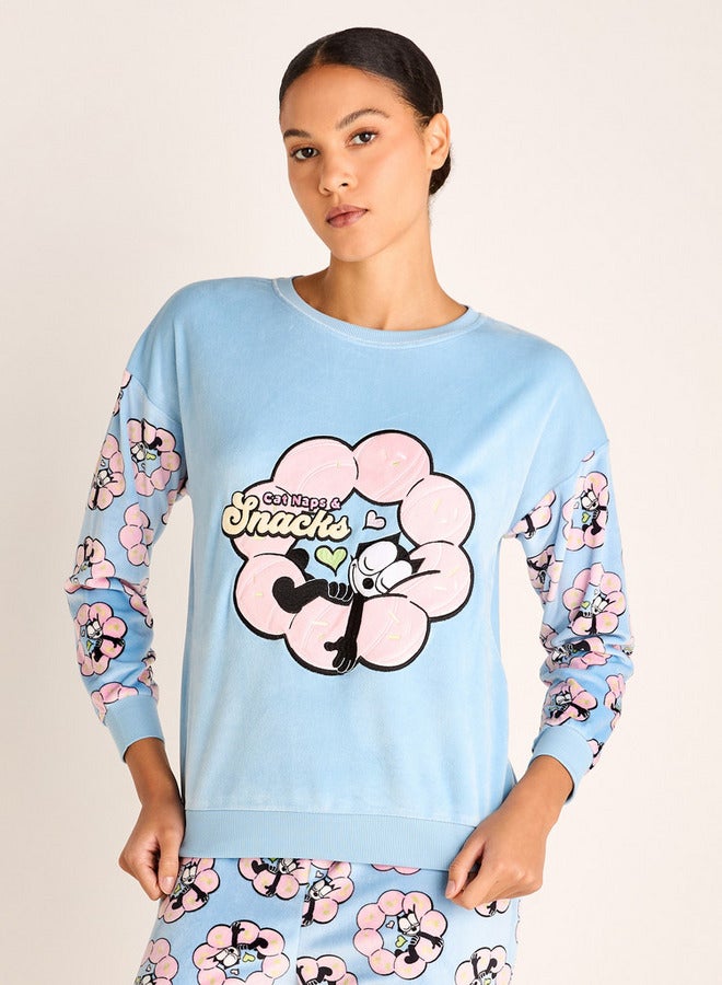 Splash FAV Felix the Cat Print Long Sleeves Sweatshirt and Elasticated Joggers Set - Image 2