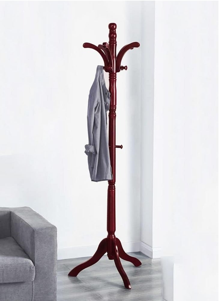 Coat Rack Hanger Stand Free Standing Coat Tree Wooden Hat Stand Adjustable Height Clothes Tree Stands with 13 Hooks for Bag Hat Dress  - Image 1