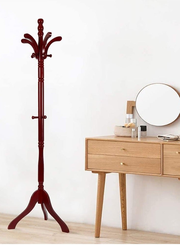 Coat Rack Hanger Stand Free Standing Coat Tree Wooden Hat Stand Adjustable Height Clothes Tree Stands with 13 Hooks for Bag Hat Dress