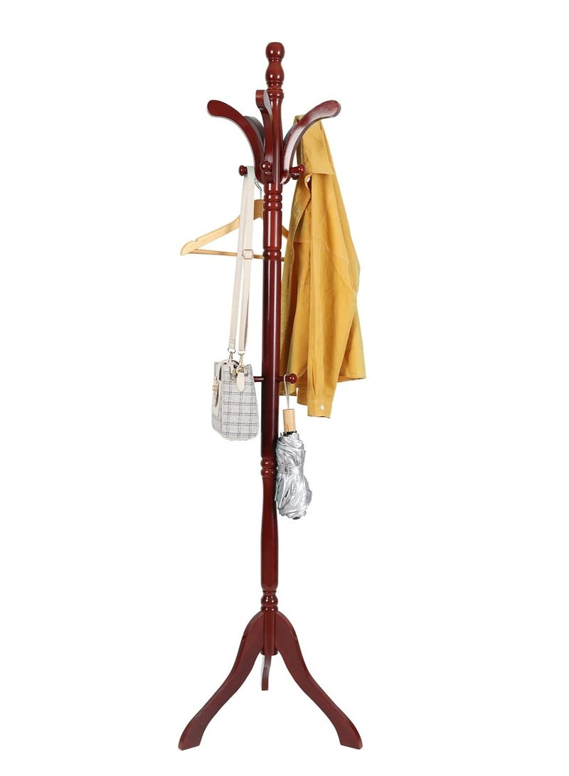Coat Rack Hanger Stand Free Standing Coat Tree Wooden Hat Stand Adjustable Height Clothes Tree Stands with 13 Hooks for Bag Hat Dress  - Image 2