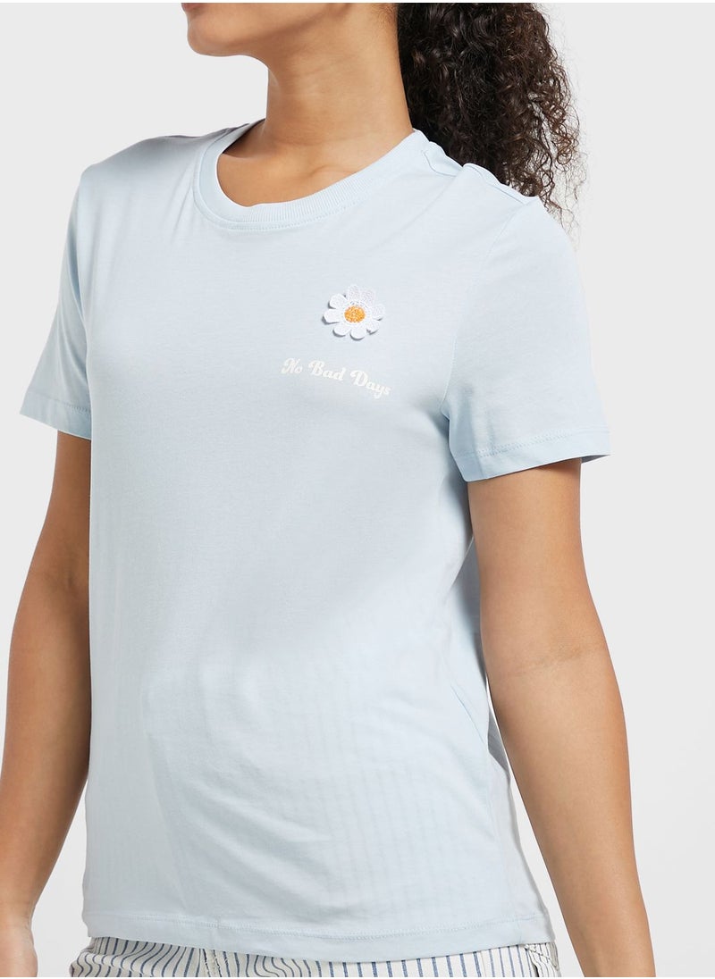 ONLY - Crew Neck Graphic Detail T-Shirt - Image 1