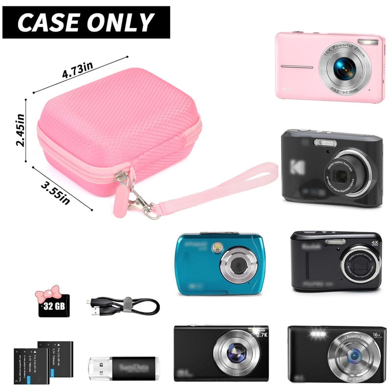 ANKHOH Digital Camera Case for CAMKORY for Kodak Pixpro fz45 for VAHOIALD for IWEUKJLO for Nsoela Kids Video Camera Storage Holder for AbergBest for Polaroid for Canon and SD Card and Cable-Pink(Box Only) - Image 2