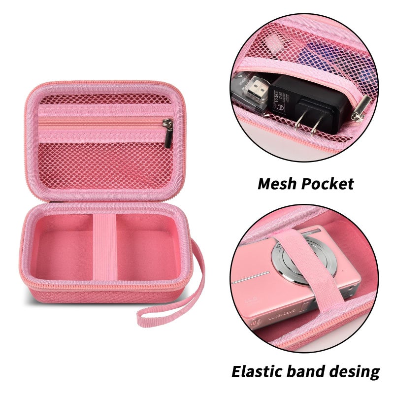 ANKHOH Digital Camera Case for CAMKORY for Kodak Pixpro fz45 for VAHOIALD for IWEUKJLO for Nsoela Kids Video Camera Storage Holder for AbergBest for Polaroid for Canon and SD Card and Cable-Pink(Box Only) - Image 4