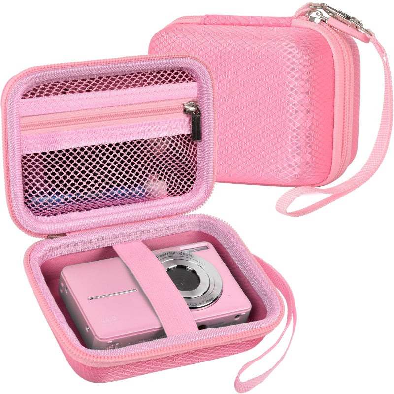 ANKHOH Digital Camera Case for CAMKORY for Kodak Pixpro fz45 for VAHOIALD for IWEUKJLO for Nsoela Kids Video Camera Storage Holder for AbergBest for Polaroid for Canon and SD Card and Cable-Pink(Box Only) - Image 1