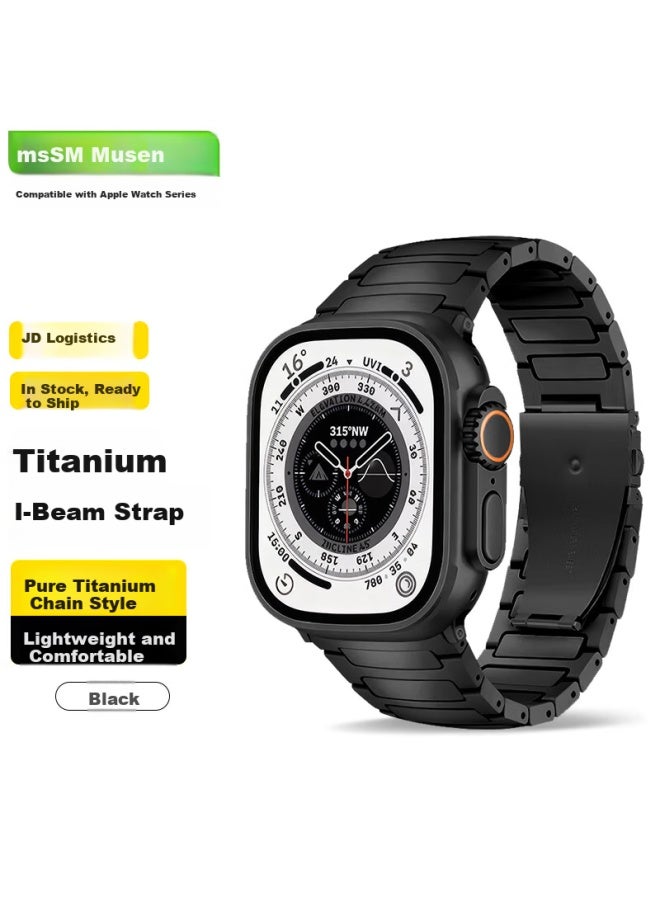 Mssm Apple Watch Band Compatible With S11/s10/ultra3, I-beam Titanium Metal Band For Iwatch S9/8/se3/2 Chain Strap - Black - Image 1