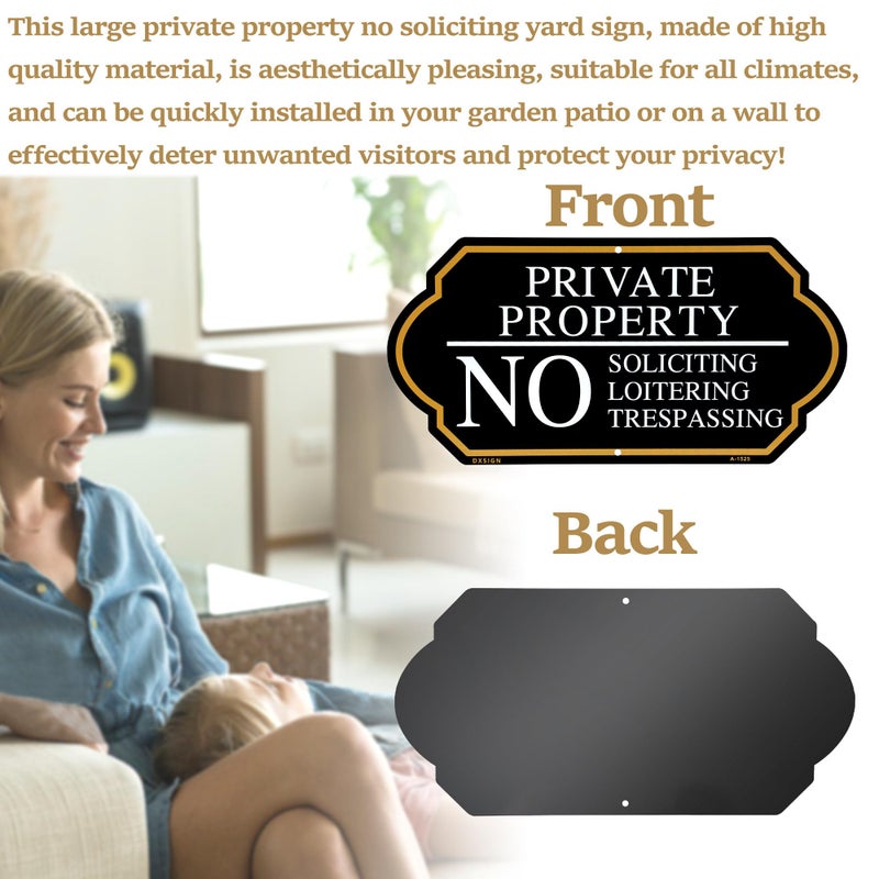 DXSIGN No Soliciting Sign for Front Door with Stake, Private Property No Trespassing Sign 14x7 inch/37 inch High for House and Yard (1-Pack) - Image 4