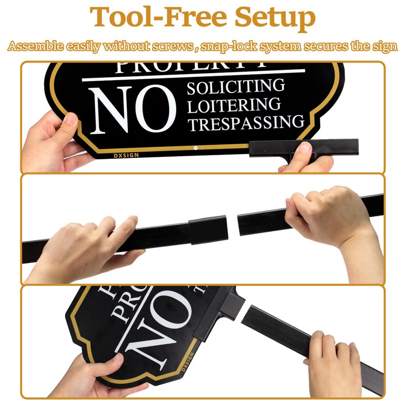 DXSIGN No Soliciting Sign for Front Door with Stake, Private Property No Trespassing Sign 14x7 inch/37 inch High for House and Yard (1-Pack) - Image 5
