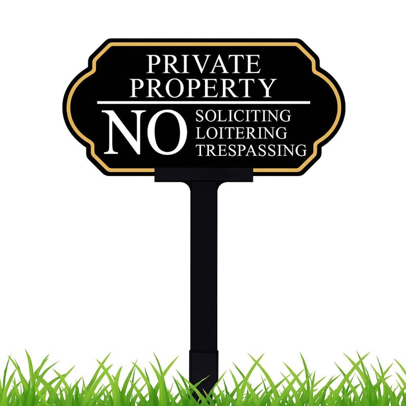 DXSIGN No Soliciting Sign for Front Door with Stake, Private Property No Trespassing Sign 14x7 inch/37 inch High for House and Yard (1-Pack) - Image 1