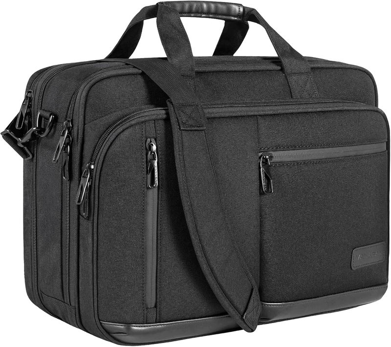 VANKEAN Laptop Briefcase for Men Women, 17.3 Inch Laptop Bag Water Repellent & Expandable Messenger Bag with Strap, Premium Shoulder Bag Womens Briefcase Computer Bag for Travel/Business, Black - Image 1