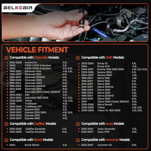 BELKEBIR Set of 8 Fuel Injectors Compatible with 20012007 Chevy Silverado Suburban Avalanche Express Tahoe GMC Sierra Savana Yukon Envoy Cadillac Escalade Buick Rainer 48L 53L 60L Replace FJ315 17113553 - Image 3