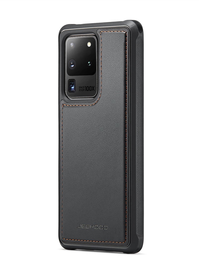 JEEHOOD CaseMe Phone Case Compatible with Samsung Galaxy S20 Ultra Luxury PU Leather Back Cover Cover Compatible with Samsung Galaxy S20 Ultra -Black - Image 1