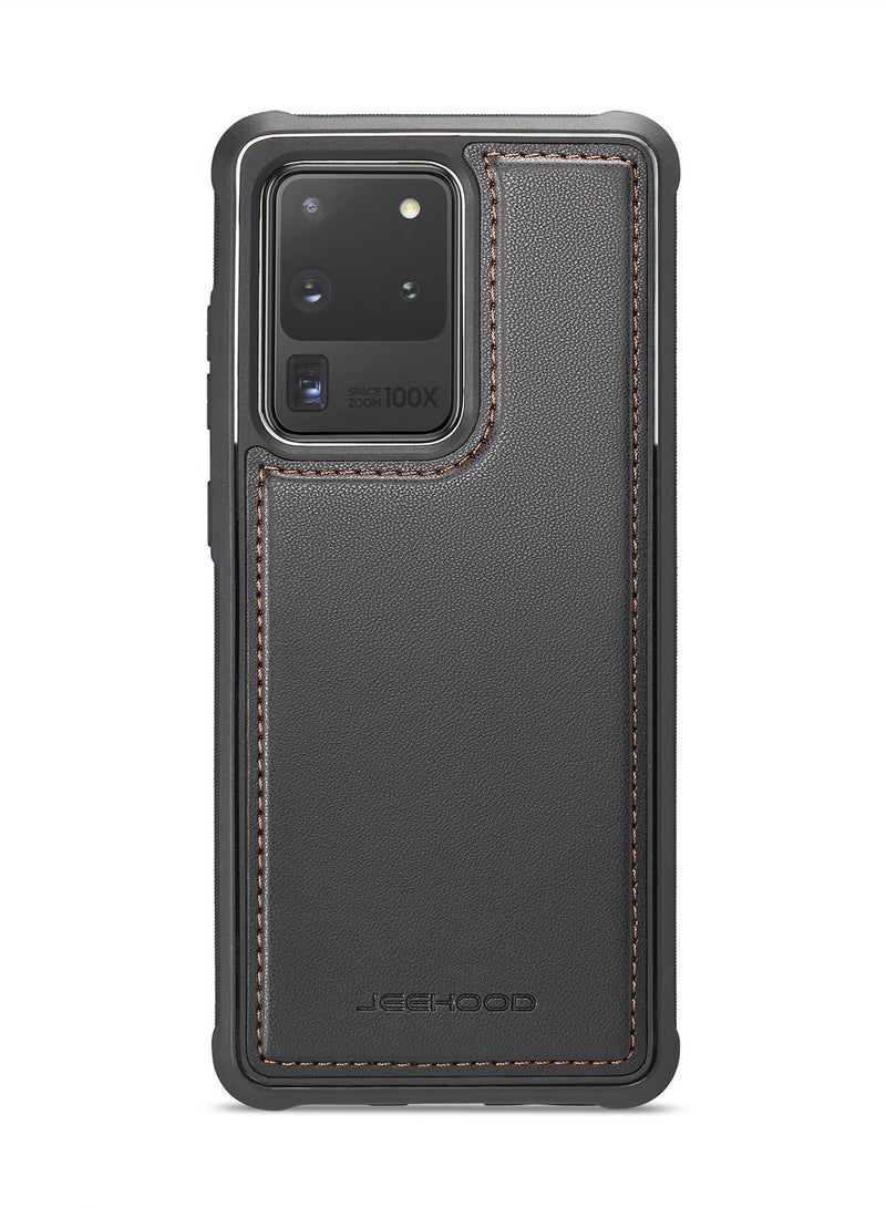 JEEHOOD CaseMe Phone Case Compatible with Samsung Galaxy S20 Ultra Luxury PU Leather Back Cover Cover Compatible with Samsung Galaxy S20 Ultra -Black - Image 3