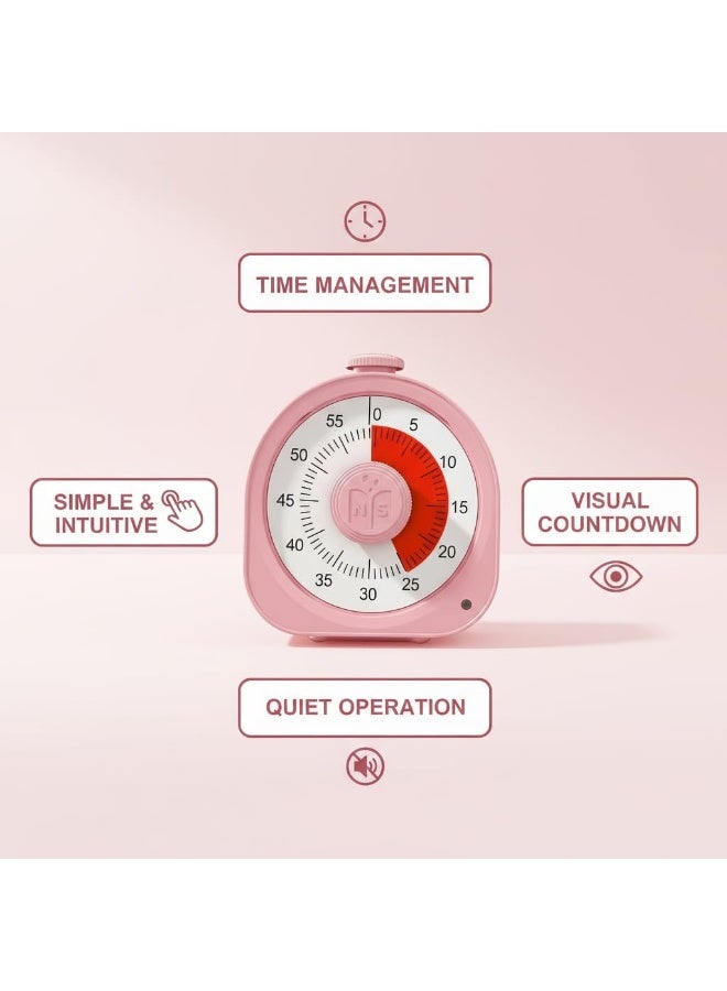 NS Timer Rechargeable 60 Minute Visual Desk Countdown Time Clock for Kids and Adults, Kitchen Cooking Pomodoro Productivity, Management Tool Teaching Classroom (Pink) - Image 2