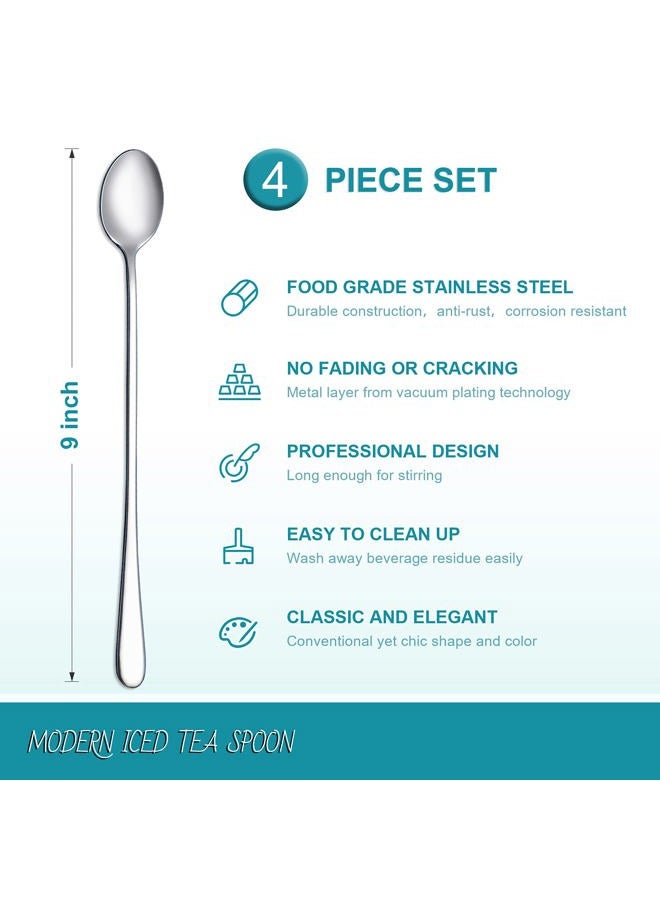 Hiware Matte Black 9-Inch Long Handle Iced Tea Spoons, Coffee Spoon, Ice Cream Spoon, Stainless Steel Cocktail Stirring Spoons, Set of 4 - Image 2
