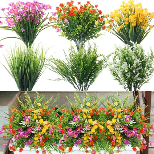 Cindeer Cindeer 24 Pcs Artificial Flowers Plants for Outdoors, UV Resistant Artificial Fake Plants Plastic Faux Flowers Plants  - Image 1