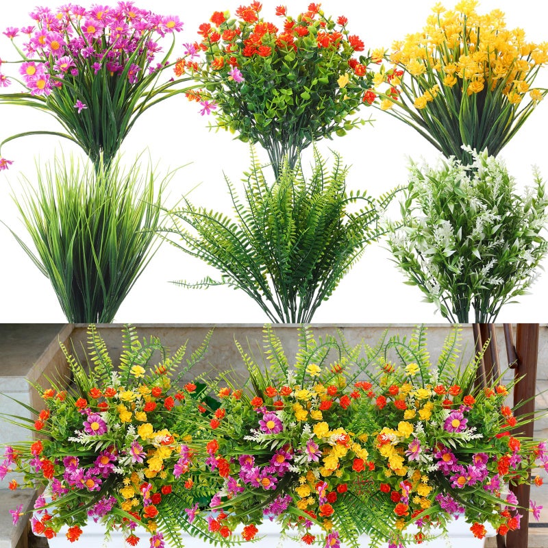 Cindeer Cindeer 24 Pcs Artificial Flowers Plants for Outdoors, UV Resistant Artificial Fake Plants Plastic Faux Flowers Plants  - Image 2