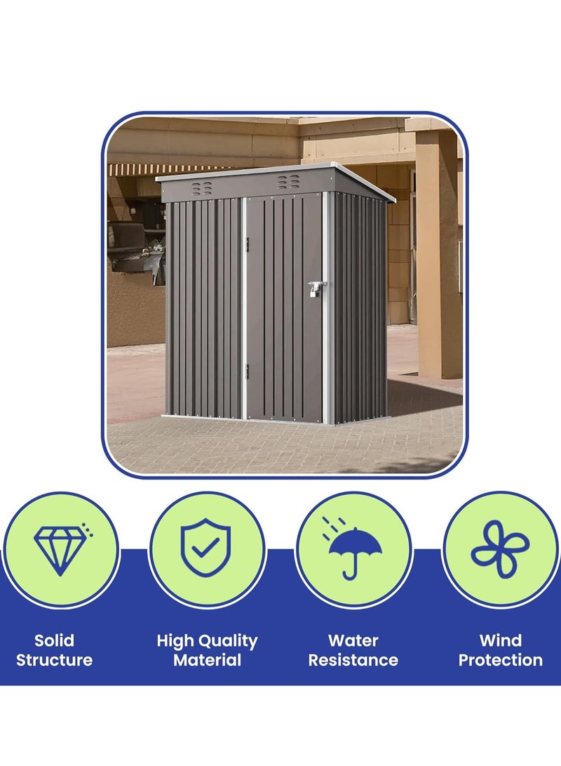 Egardenkart, Outdoor Storage Shed Metal - Light Grey, 5x3 Ft | Garden Shed with Lockable Door | Outdoor Storage Cabinet for Garden Storage | Outdoor Shed Storage (With Installation) - Image 4