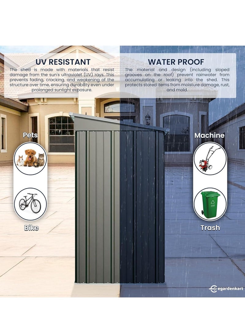 Egardenkart إي غاردن كارت، مخزن خارجي معدني - رمادي فاتح، 5x3 قدم | حظيرة حديقة مع باب قابل للقفل | خزانة تخزين خارجية لتخزين الحديقة | تخزين حظيرة خارجية (مع تركيب) - Image 5