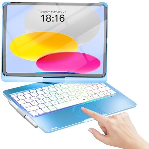 NOKBABO for iPad 10th 11th (A16) Generation Case with Keyboard, iPad Air 11 inch case (M4/M3/M2), Keyboard for iPad Pro 11 (4th/3rd/2nd/1st) & iPad Air 5/4, Trackpad, 360° Swivel, Backlit - Sky Blue - Image 1