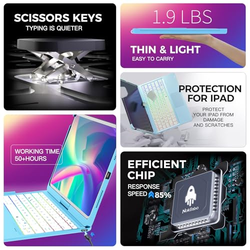 NOKBABO for iPad 10th 11th (A16) Generation Case with Keyboard, iPad Air 11 inch case (M4/M3/M2), Keyboard for iPad Pro 11 (4th/3rd/2nd/1st) & iPad Air 5/4, Trackpad, 360° Swivel, Backlit - Sky Blue - Image 5