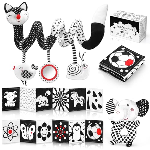 AJsupojouet High Contrast Black and White Baby Toys 3Piece Newborn Essentials Set with Hanging ToysRattle Crib Mobilebaby Book Car Seat Stroller Toys for 03612 Months Infant Development - Image 1