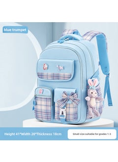 Generic 2024 Girls Plaid Backpack Large Capacity Lightweight Waterproof Elementarysmall size Blue Doll Badge small size Blue Doll Badge 