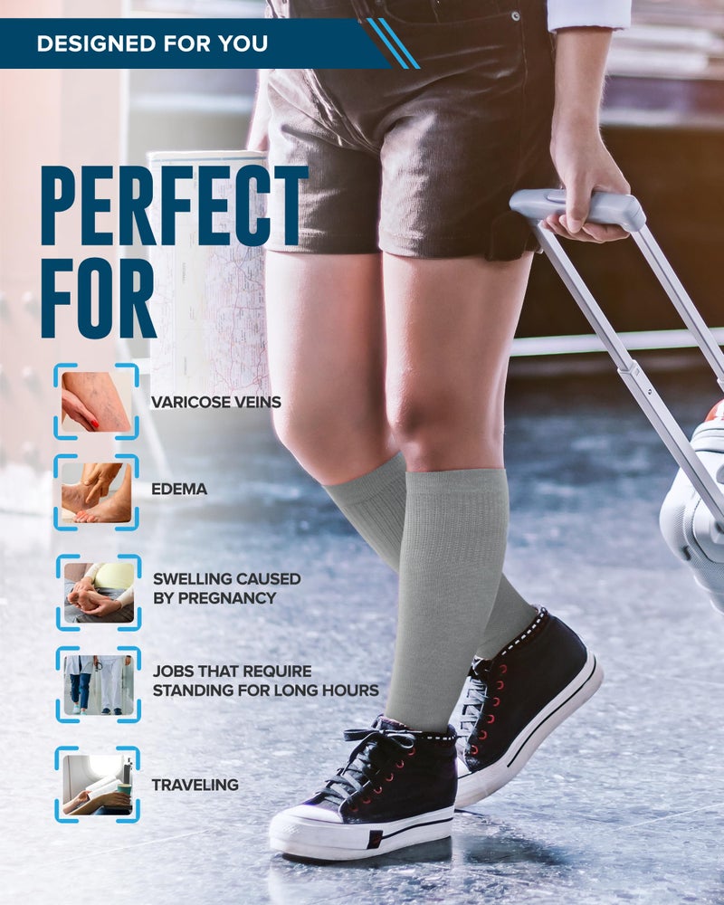 Doctor's Select 3 Pairs Plus Size Compression Socks Wide Calf | Bamboo Viscose Knee High Extra Wide Calf Compression Socks Women & Men | Light Green, Light Blue, Rose - Image 5