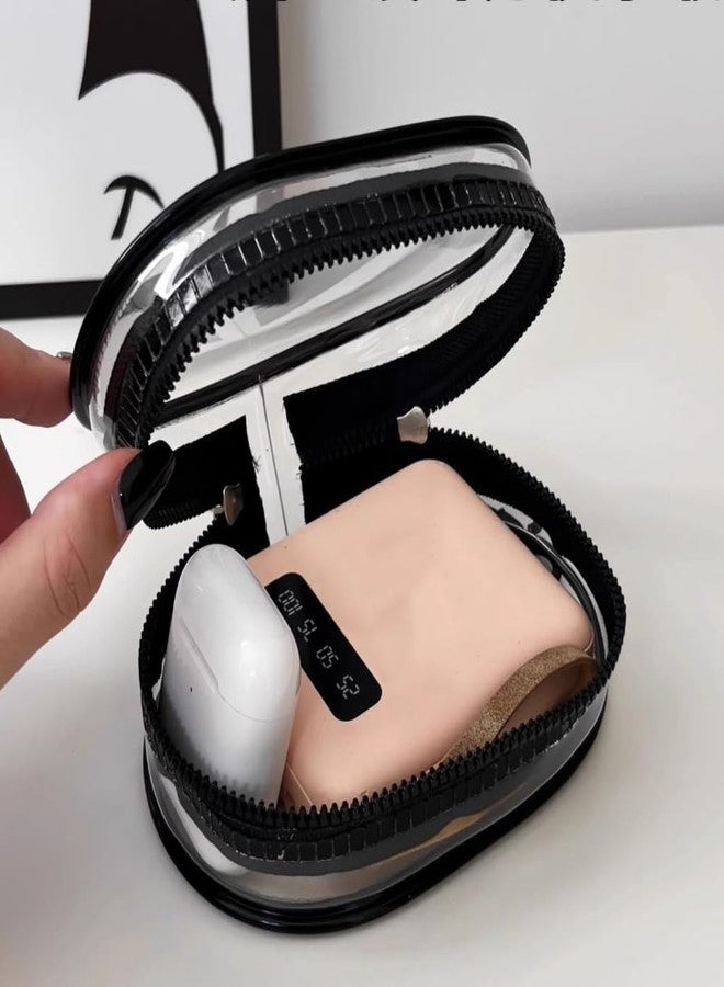 Arvintas 4PCS Clear Makeup Bag, Mini Makeup Bag for Purse, Waterproof Lipstick Holder Cute Case Coin Purse Wallet Card Holder Data Cable Organizer Zipper Pouch Black and White (No Hooks) - Image 5