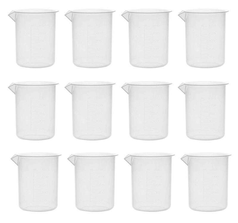 EISCO 12PK Plastic Beakers, 250ml - Polypropylene Plastic - Raised Graduations, Tapered Spout - Euro Design - Image 1